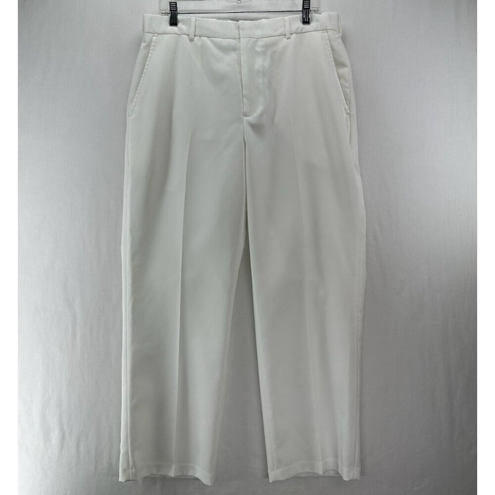 John Blair Dress Pants Mens 34 Straight Business Trousers Pockets Zip Fly White